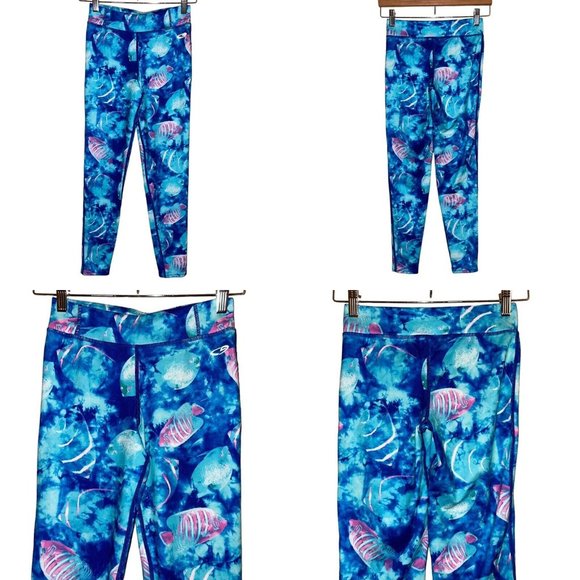 Champion C9 Girls Printed Fish Leggings L 10-12 Blue Pink Duo Dry Pullon Bright - Picture 8 of 9
